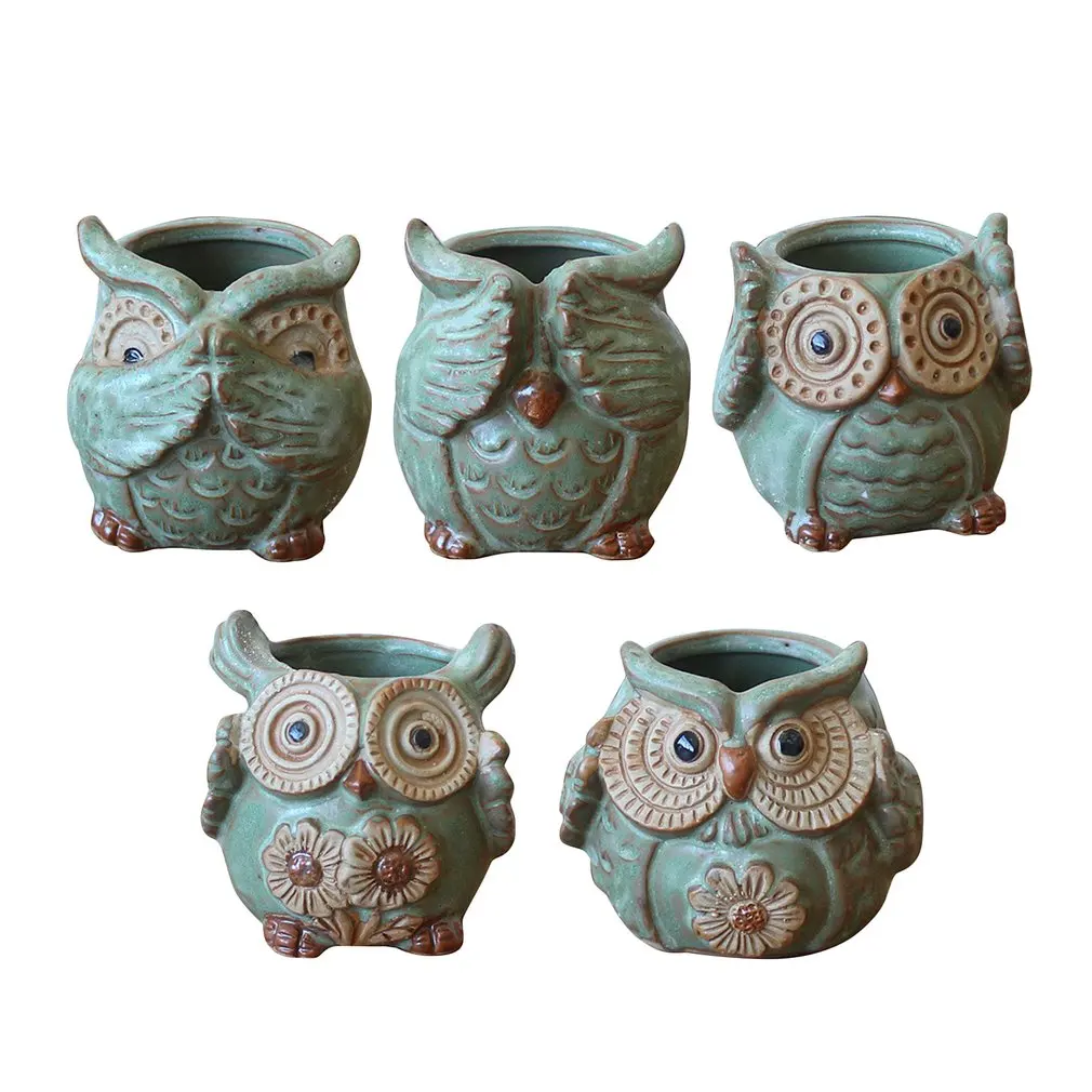 Мультяшный цветочный горшок в форме совы для суккулентов растения керамический