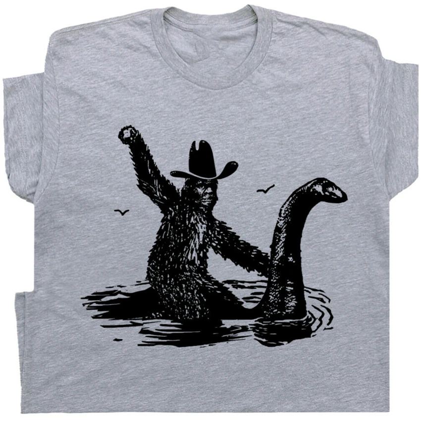 Bigfoot рубашка Loch Ness Monster забавная винтажная графическая Новинка Nessie Sasquatch для