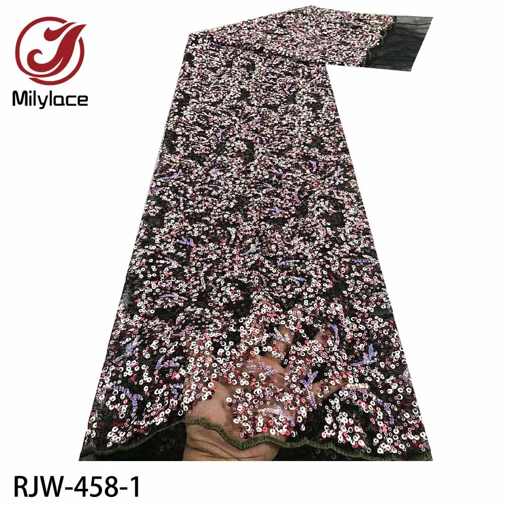 

Milylace African Lace Fabric French Net Sequins Embroidery Tulle Lace Fabric for Nigerian Party Dress Wedding Dress RJW-458
