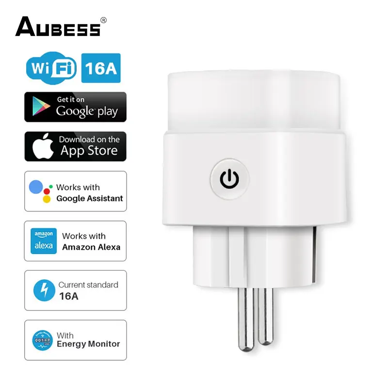 

AUBESS EU Plug WIFI Wireless Remote Socket Smart Timer Plug Voice Control EU Home Fire Retardant PC Smart Power Socket