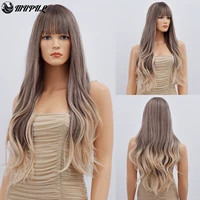 ombre long wave brown daily synthetic wig for white women wigs with bangs blonde heat resistant girl hair cosplay female wigs