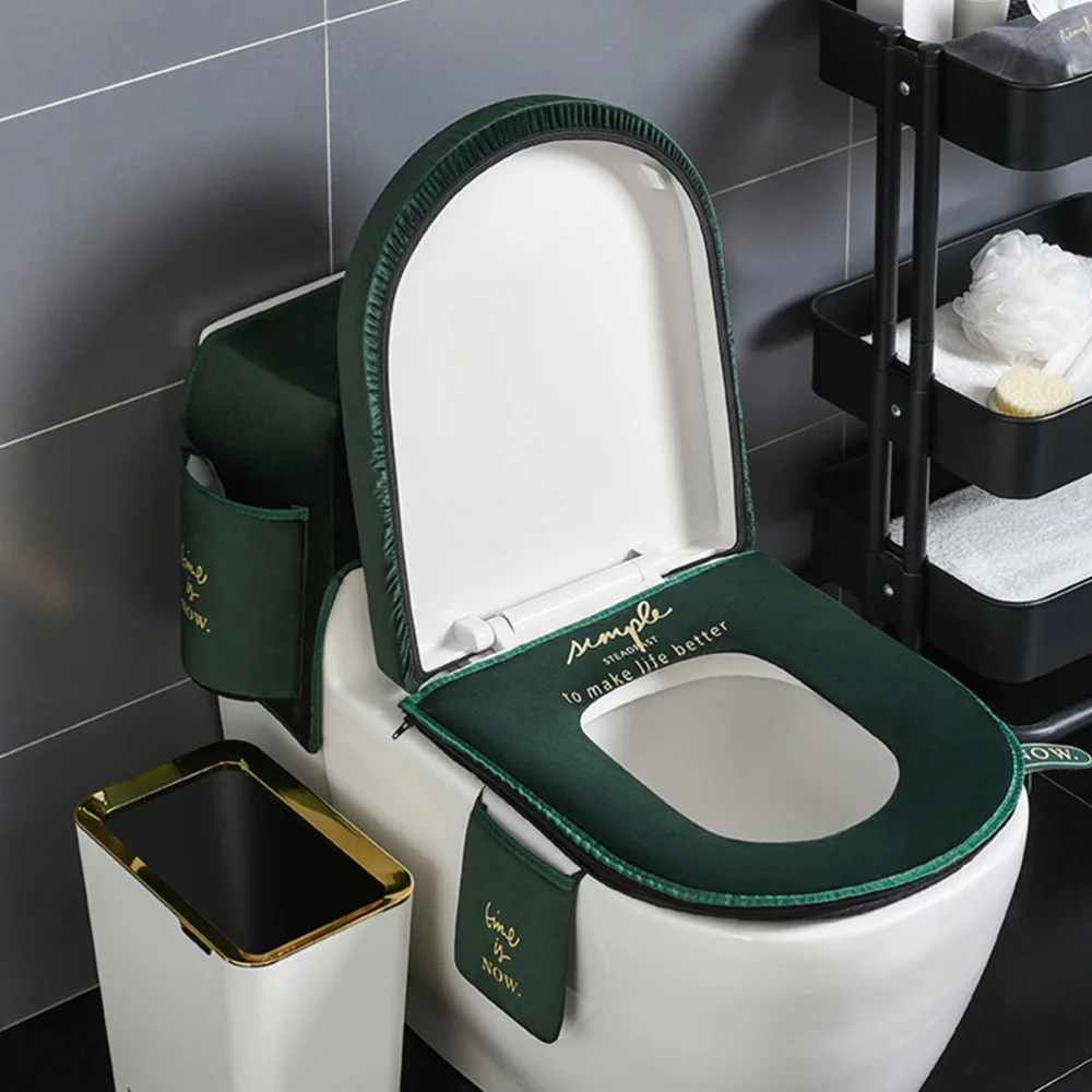 

1Set Bathroom Toilet Lid Cover Creative Durable Practical Toilet Pad Dark Green