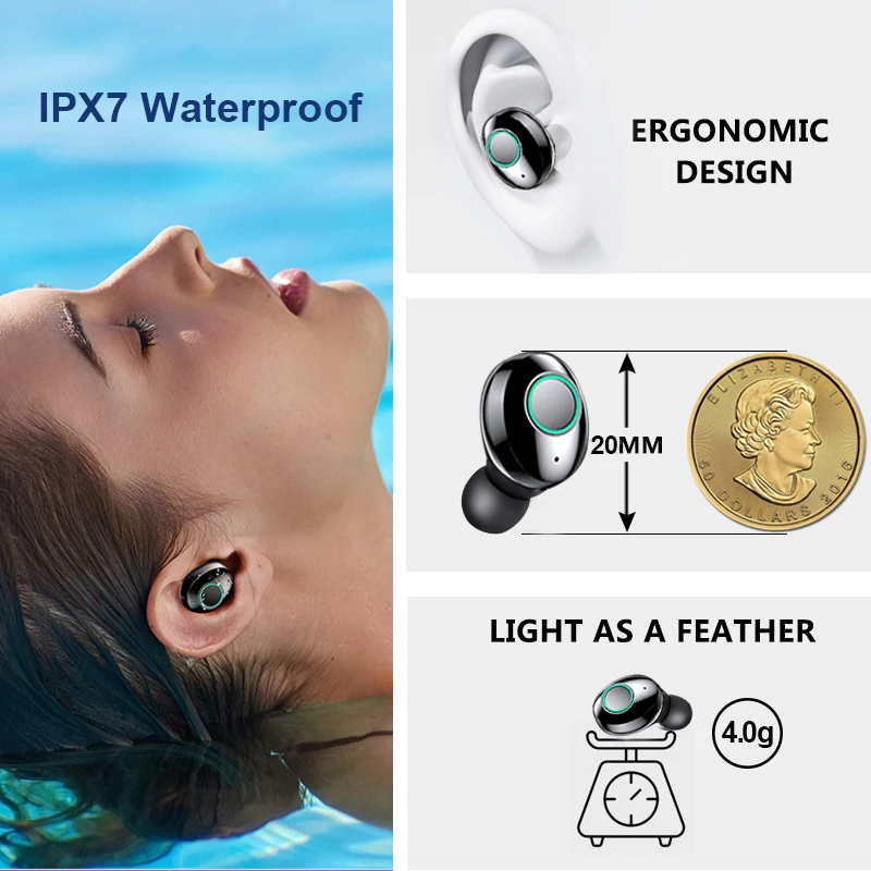 Bluetooth наушники 8D стерео объемный звук беспроводные 5 0 TWS наушники-вкладыши IPX7