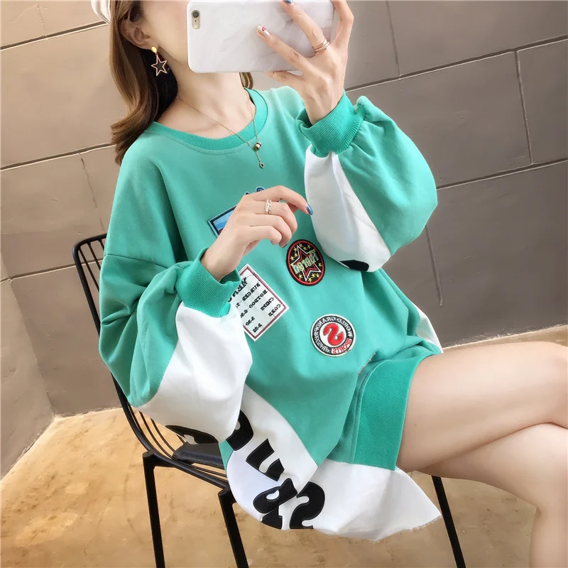 

Autumn winter cotton oversized loose long-sleeved sweatshirt women's jacket student round neck color matching sportsw