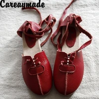 careaymade 2021 new pure handmade genuine leather shoes sen female casual shoesshallow mouth lacing retro shoes2 colors