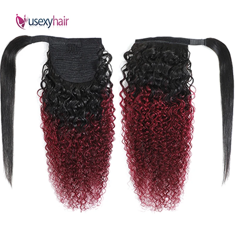 Кудрявые человеческие волосы конский хвост бразильский Реми Омбре глубокая