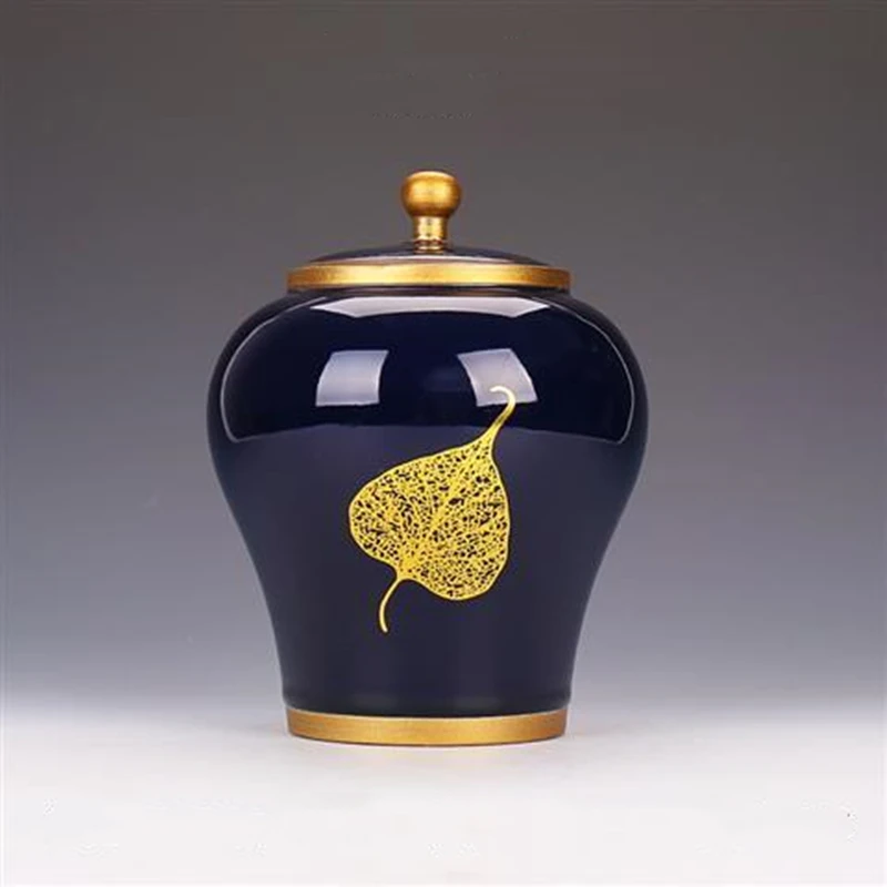 

Blue Glaze Large-capacity Ceramic Tea Cans Household Retro Sealed Small Pot Black Green Tea Moisture-proof Pot Home Decorations