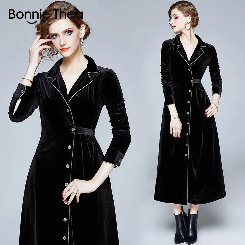 Женское бархатное платье Bonnie Thea черные вечерние платья в европейском и