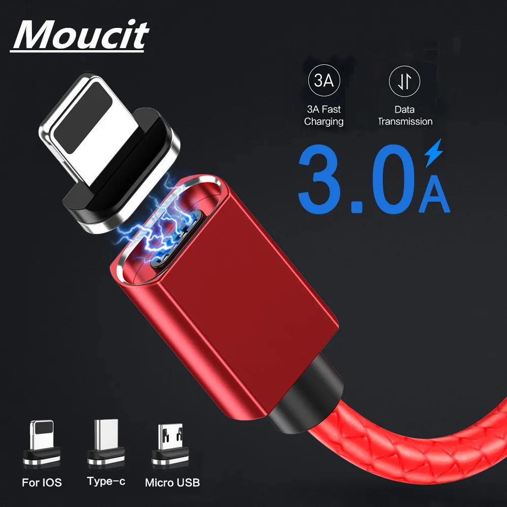 Магнитный кабель Moucit 3A 1 м Micro usb type C для iPhone быстрая зарядка USB магнитное зарядное