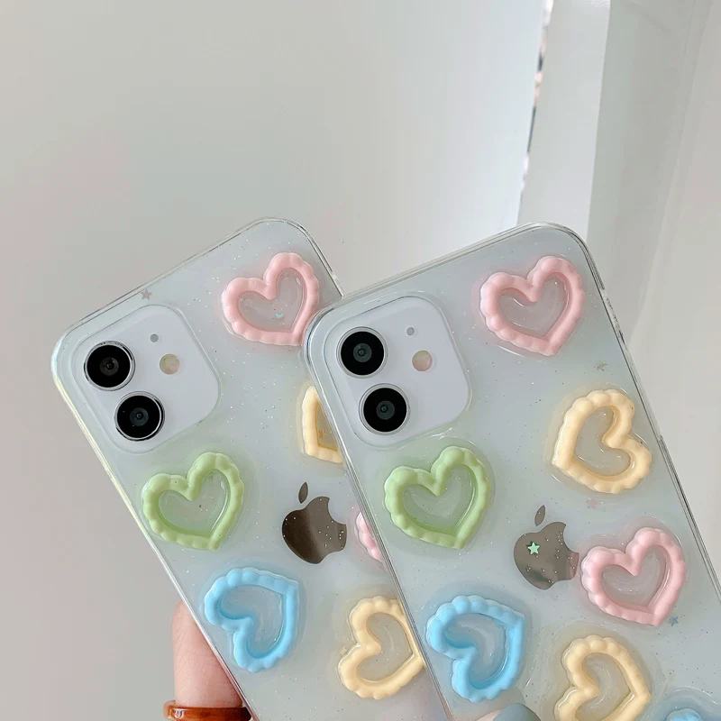 

Gimfun Cartoon 3D Love Heart Phone Case for iPhone 12 11 Pro Max 7 8 Plus X XR XSMax Case Candy Clear Soft TPU for iPhone 11