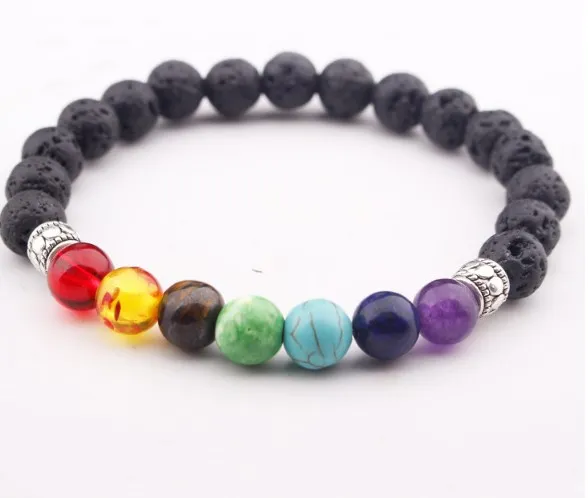 

8 мм Панк Многоцветный натуральный агат камень Исцеление Рейки Будда, Йога браслет эластичный регулируемый вулканического камня браслеты ...