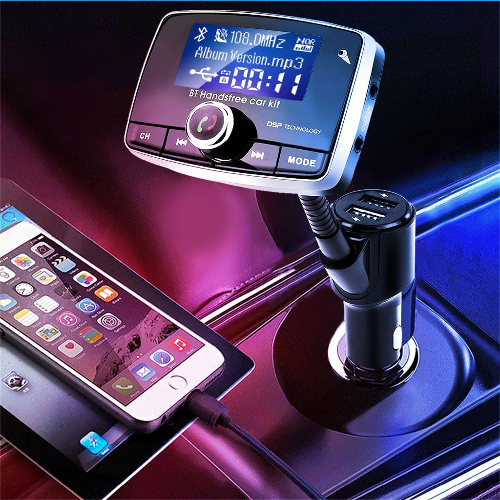 Автомобильный fm передатчик QC3.0 с двумя usb портами Bluetooth 5 0 TF карта беспроводной