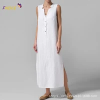 fnoce casual sleeveless vest mid vest dresses streetwear woman summer 2021 ladies long button split solid color loose urban sexy