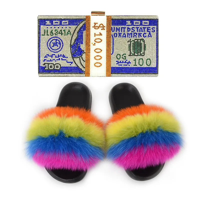 Женские шлепанцы из лисьего меха пушистые меховые сланцы для девочек Женская