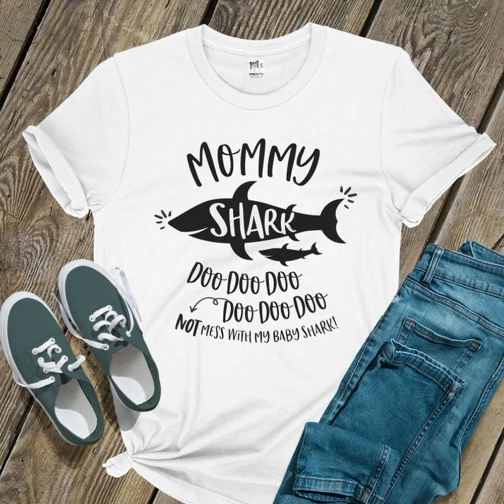 

Mommy Shark Doo Doo Women Tshirt 100% Cotton Causal Funny T Shirts Short Sleeve Tops Save The Ocean Slogan T Shirt Dropshipping