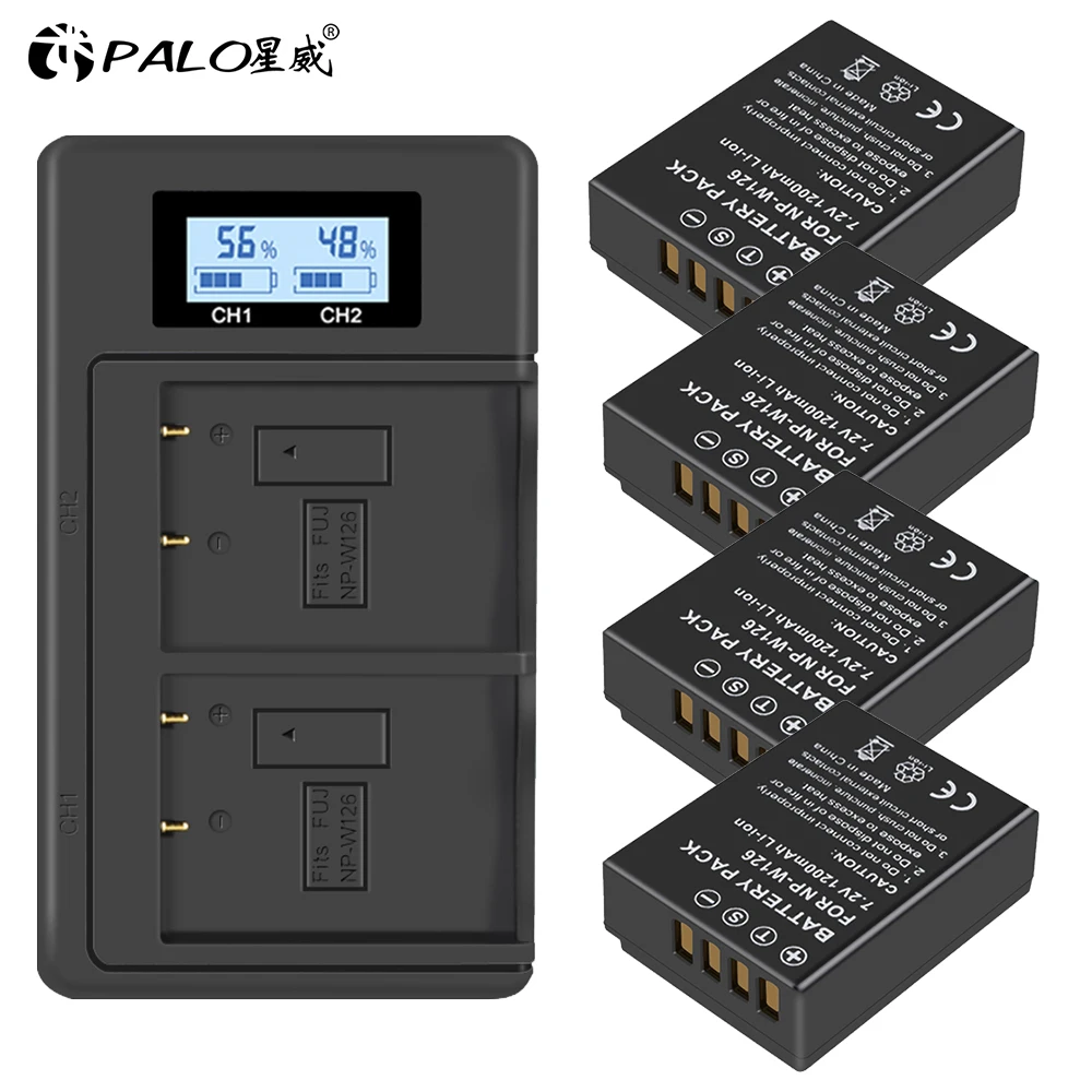 4 шт. 1200 мАч NP-W126 NP W126 NPW126 батареи+ ЖК двойное зарядное устройство для Fujifilm Fuji X-Pro1 XPro1 X-T1 XT1, HS30EXR HS33EXR X PRO1 - Цвет: 4pcs and charger