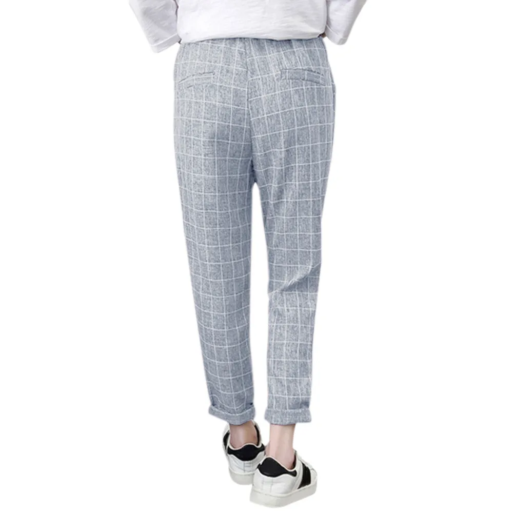 Женские клетчатые брюки прямого размера плюс Свободные повседневные с высокой