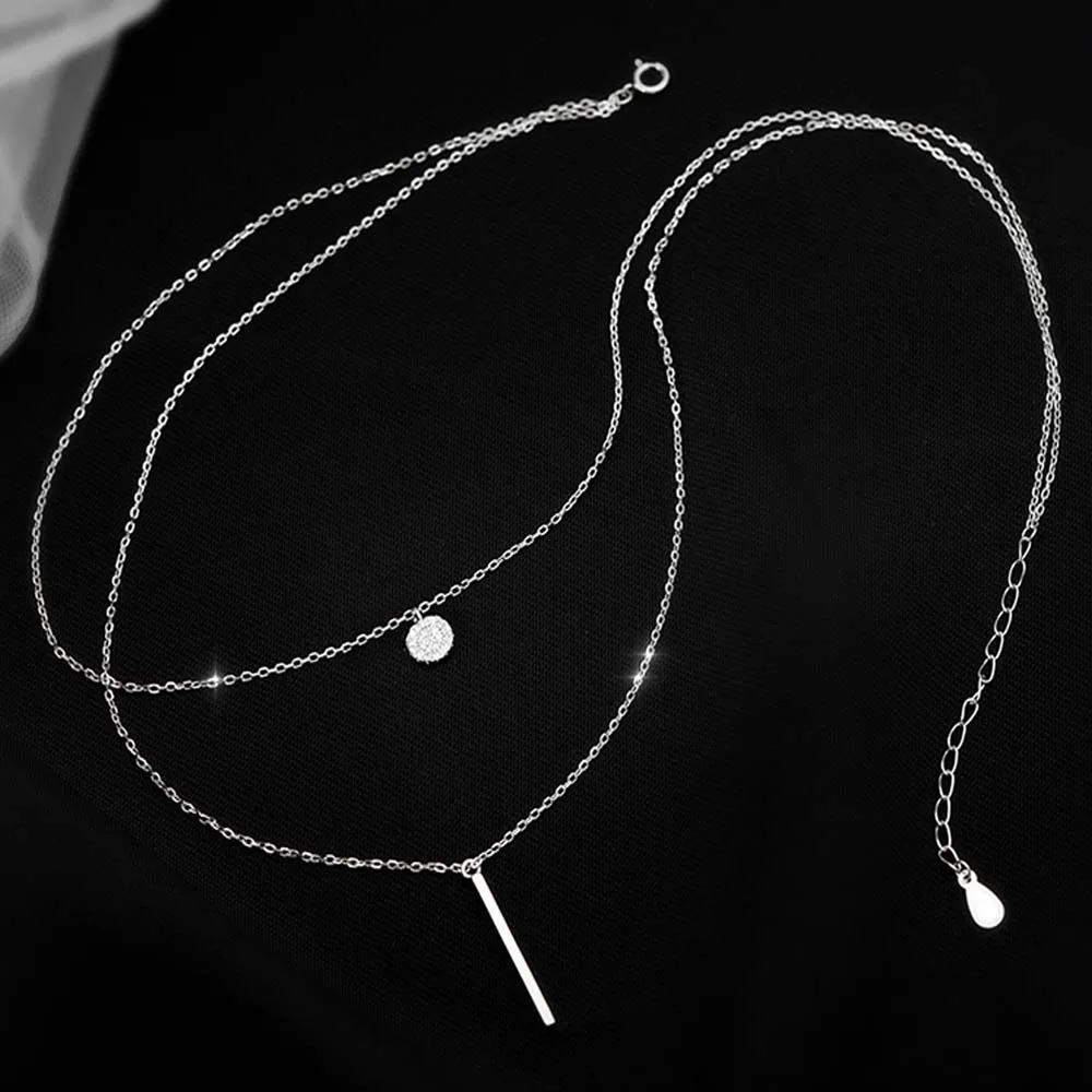 

Simple Double Layer Long Stick Pendant Necklaces Women Micro Pave Zircon Geometric Necklace Party Jewelry