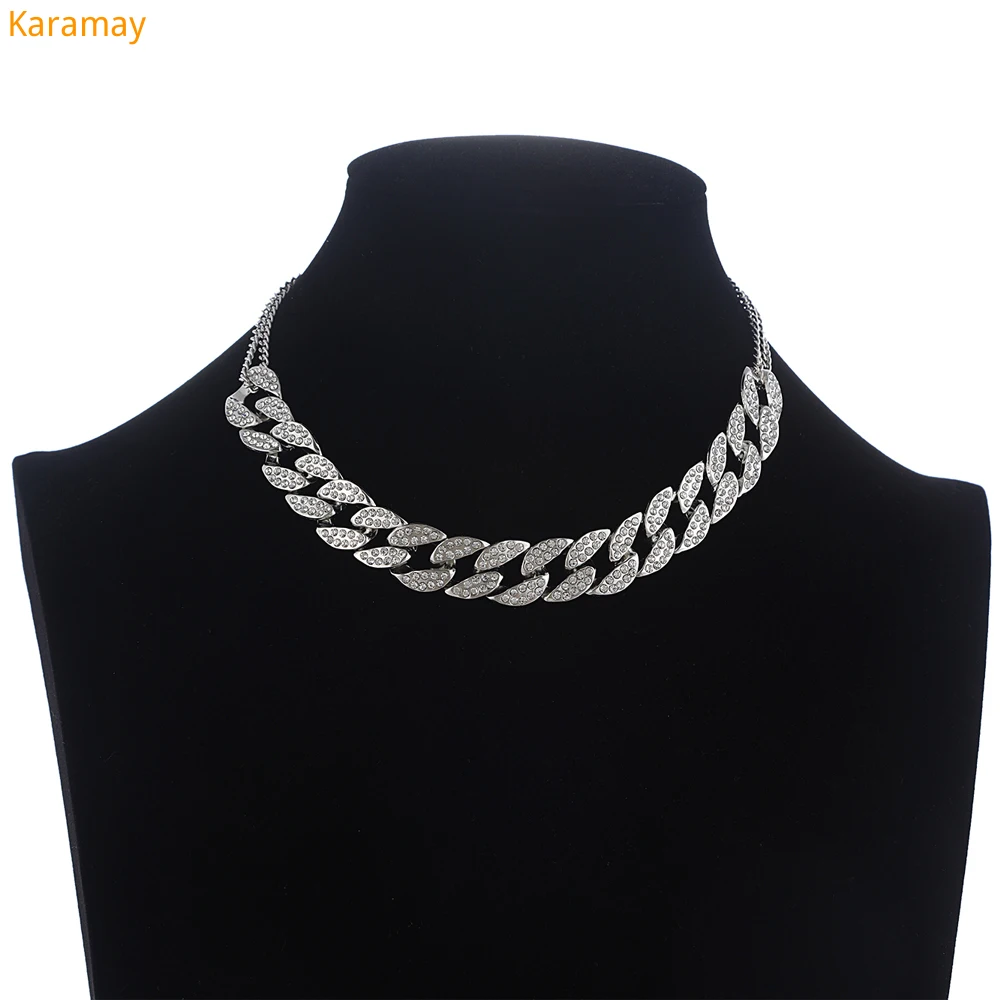 Ожерелье из кубинской цепи со сверкающими звеньями женский чокер на шею