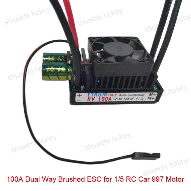 

1PC 3S-12S 100A Dual Way Brushed ESC High Voltage 12V-48V Air-cooled Speed Controller Regulator for 1/5 RC Car 997 Motor Parts