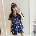 Женский Летний Шелковый пижамный комплект с коротким рукавом, комплект из двух предметов, Женский семейный домашний комплект для сна