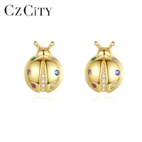czcity cute korea rainbow cz stud earrings for women fine jewelry 925 sterling silver fashion ladybug boucle doreille femm gift