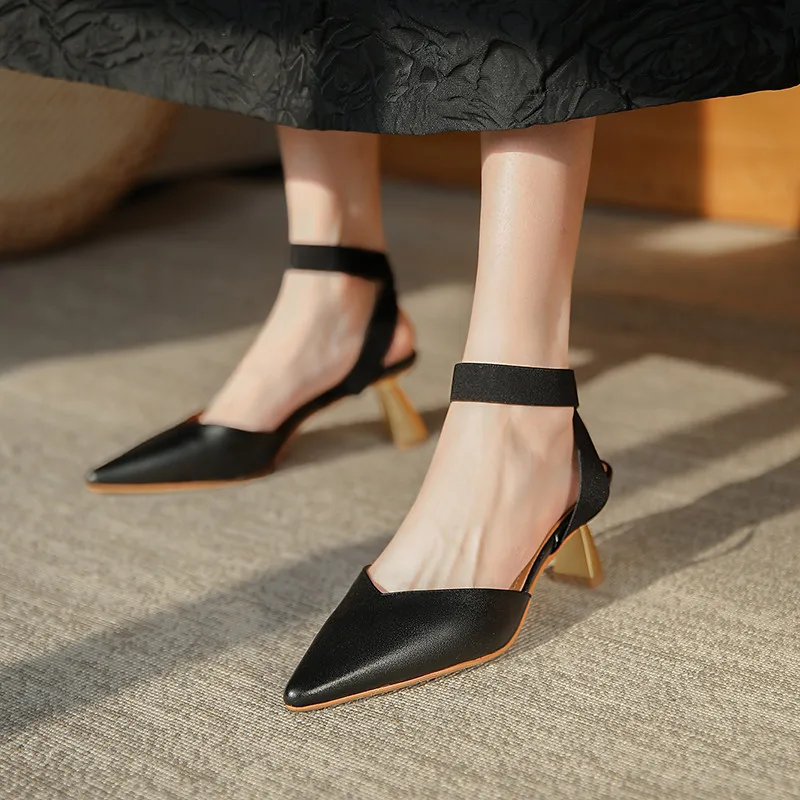 

Asumer 2021 Top Quality Genuine Leather Sandals Women Shoes Solid Colors Pointed Toe High Heels Ladies Wedding Sandals