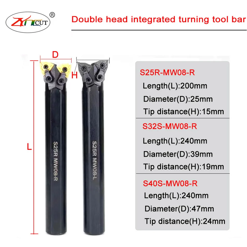 

S25R S32S S40S MW08-R -L Inner hole and outer circle one double head Positive and negative integrated compound turning tool bar