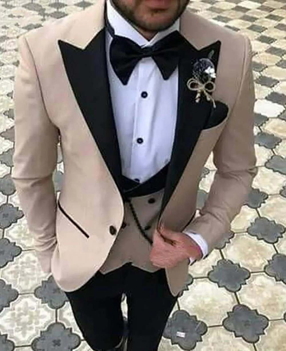 2018 New Men's Leisure Blue Suit 3 Pieces Double-breasted Vest Lapel Tuxedos Groomsme For Wedding Party (Blazer+Vest+Pants) | Мужская