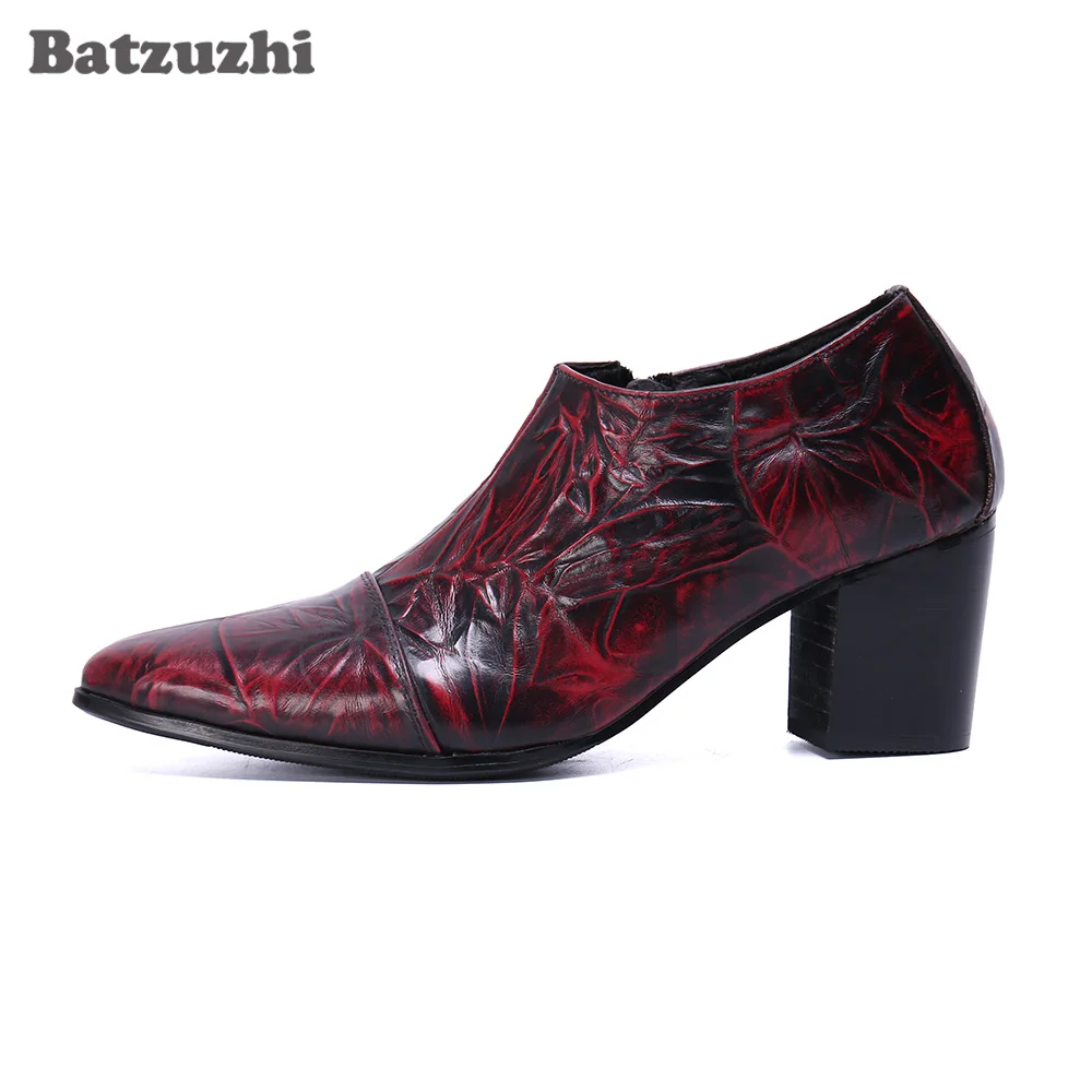 

Batzuzhi 7cm High Heels Genuine Leather Ankle Boots Men Wine Red Party & Wedding Dress Boots Men Botas Hombre, Big Size US6-12!