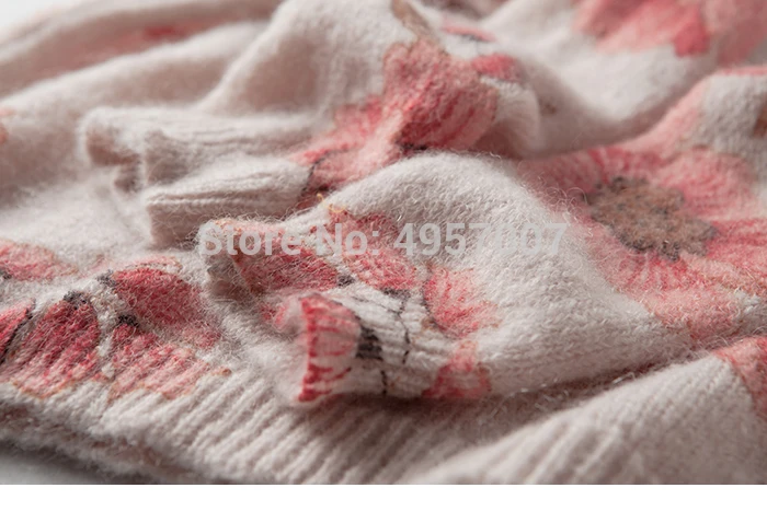 Мохеровый джемпер Для женщин розового цвета шикарный цветочный с круглым