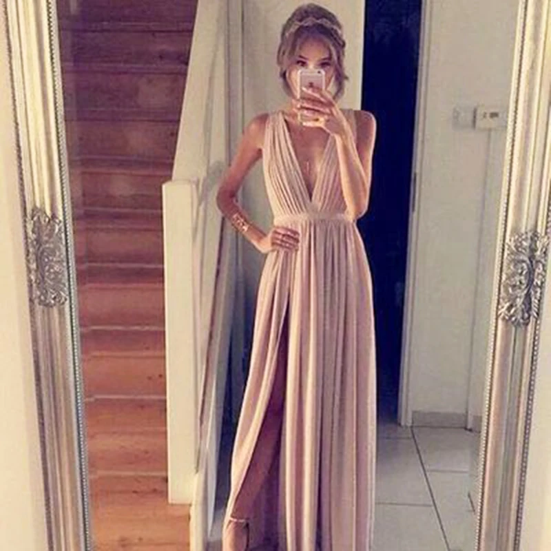 Элегантное Атласное платье для выпускного вечера пыльно-розовое длинное