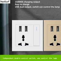 depoguye universal usb wall socket with light switch 2 1a dual usb phone charging port switch control socket ac110v 250v