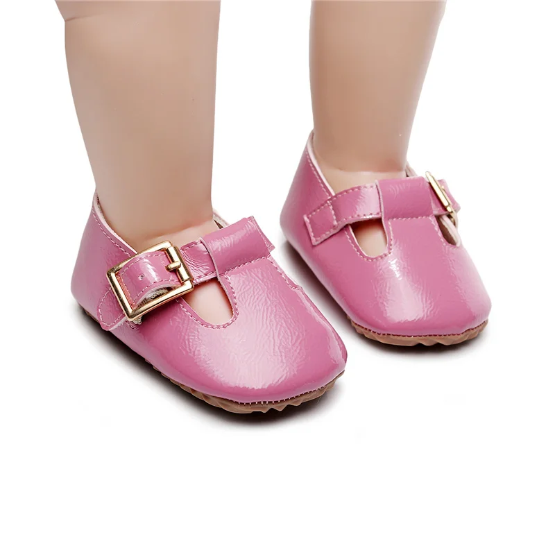 

Newborn Baby Girl Mary Jane Flats Non-Slip PU Leather Solid Crib Walkers 0-24M Infant First Walkers Princess Dress Shoes