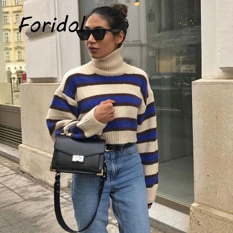 

Korean Fashion Striped Knit Sweater Pullovers Top Women Autumn Winter Soft Designer Female Sweater Jumper Women Top Outerwear