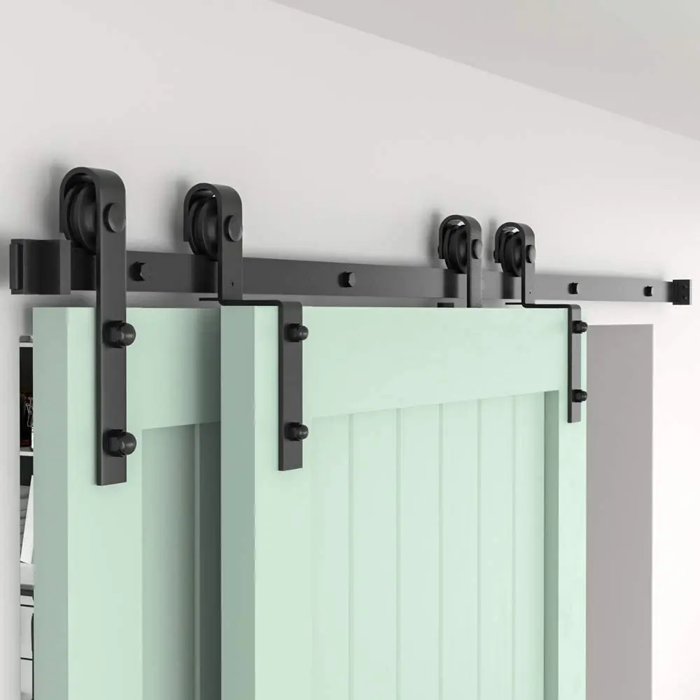 

JACHOR 1200-4870mm Bypass Barn Door Slides Hardware Kit Sliding Door Hanging Track System J-Shaped Roller Rails for Double Door