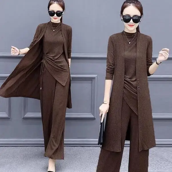 Вязаный комплект из 3 предметов женский спортивный костюм Кардиган с длинным