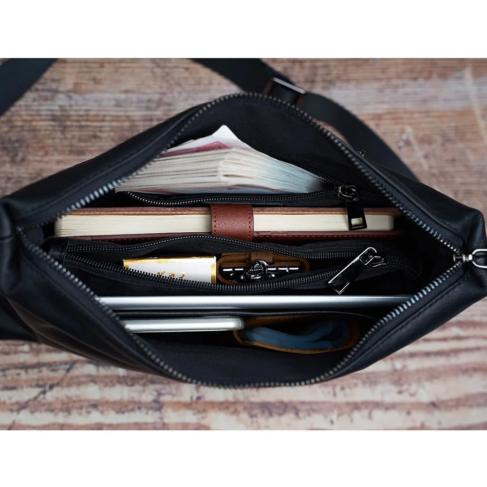 

NUPUGOO Fashion Men's Shoulder Bag Genuine Leather Trend Messenger Bag Casual Fold Cover zipper Crossbody For 10.5 Inch Ipad