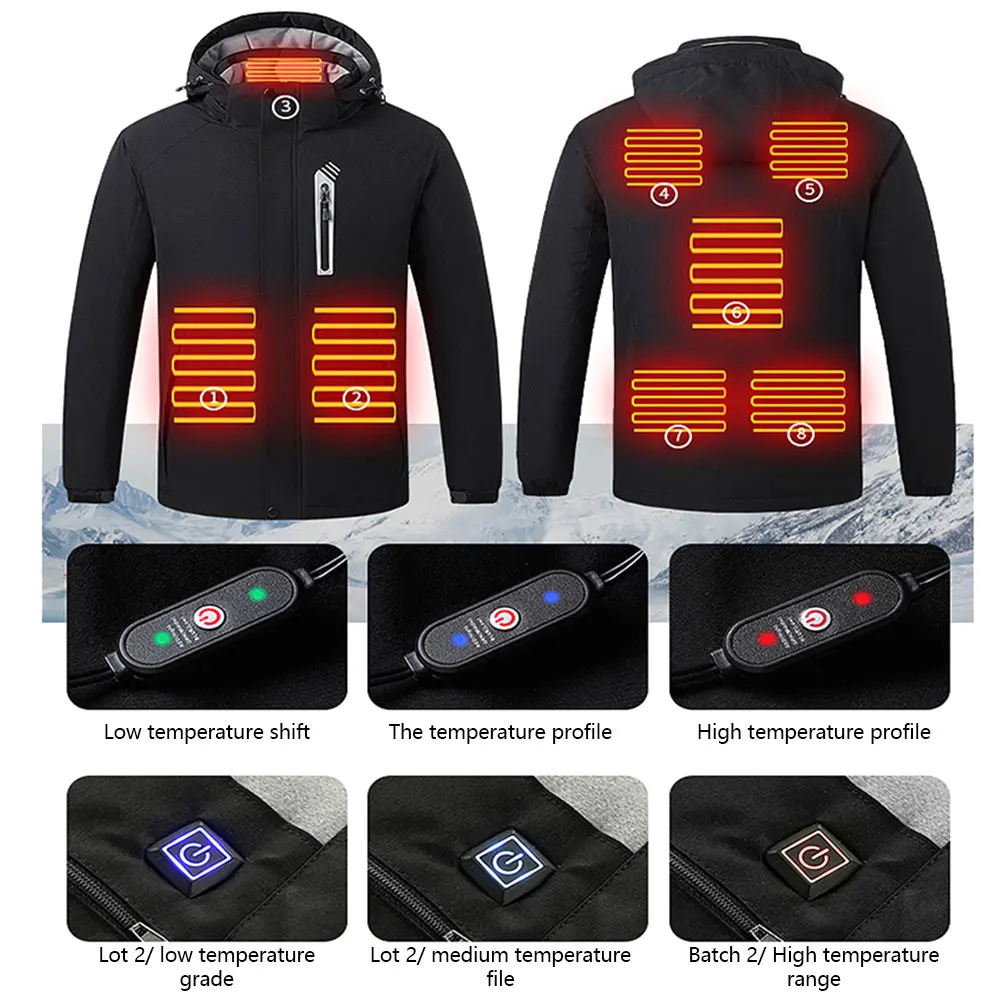 

8 Zones Heated Jackets Smart Thermostat USB Charging Winter Outdoor Warm Long Sleeves Unisex Heating Coat Clothing Fever Vest