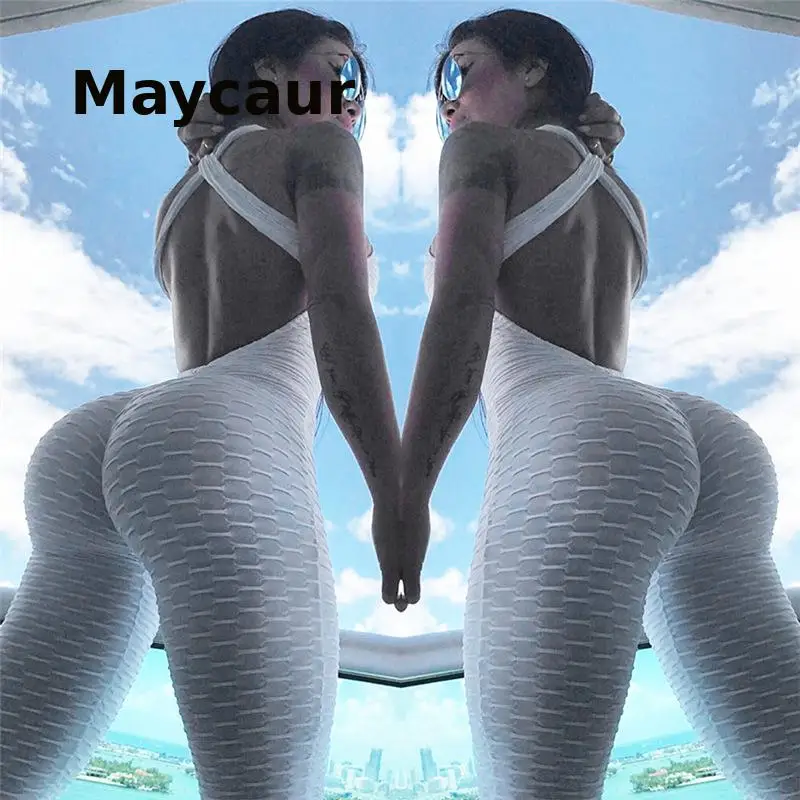 

Maycaur Spring 2021 New Women's Clothing Sexy Backless Yoga Movement Fitness Pants Hip High Waist Rompers