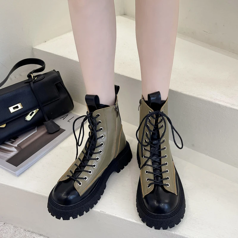 

Ladies Round Toe British Style 2021 Korean Thick-soled Short Boots Lolita Low-heeled Calf Rubber Rock Solid Horseshoe Heel New