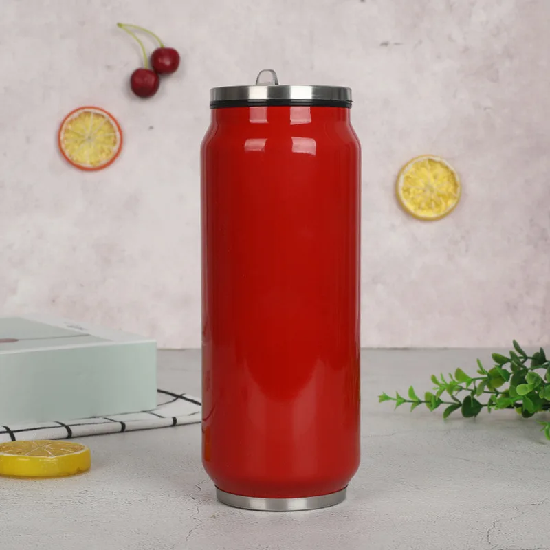 

500ML Sports Thermos Cup With Straw Thermal Beverage Cans Cola Mugs Stainless Steel Vacuum Insulated Water Bottles