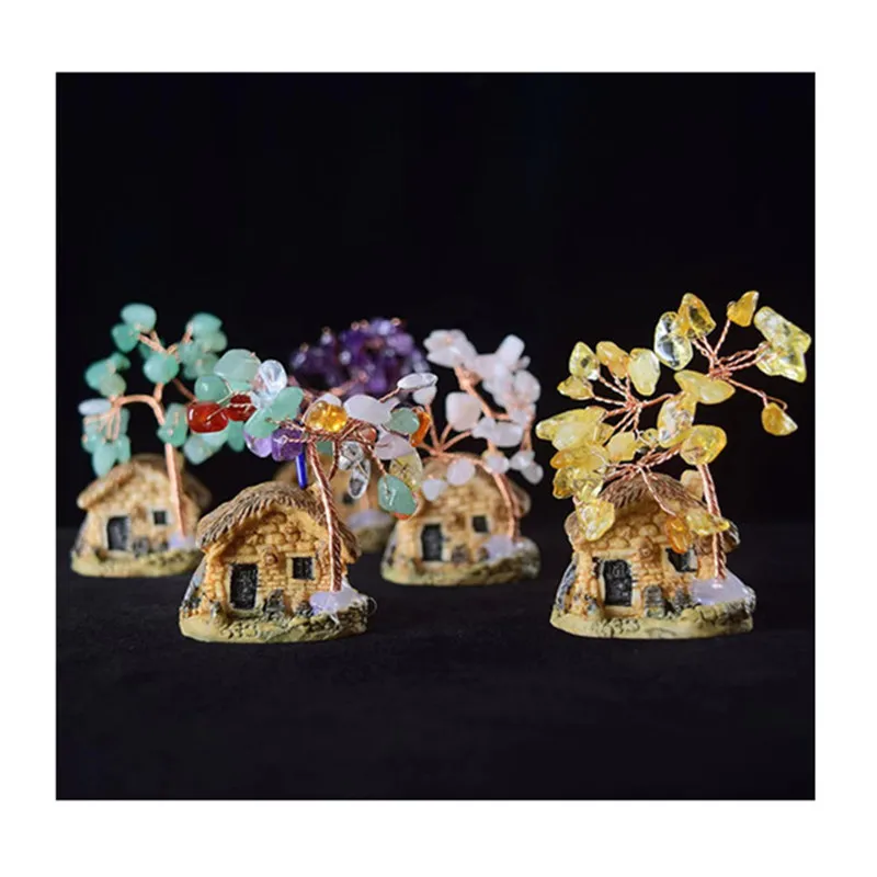 

Хрустальный дом, натуральный кристалл, драгоценный камень, гравий, мини-денежное дерево, украшение для дома