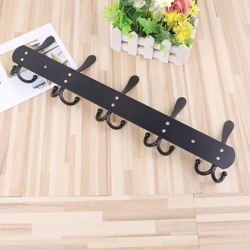 

Stainless Steel Wall Mounted Rack Metal Hanger Storage Rail Hooks Holder Hanging Towel Coat Hat Bag Robe Hanger Black 85LA