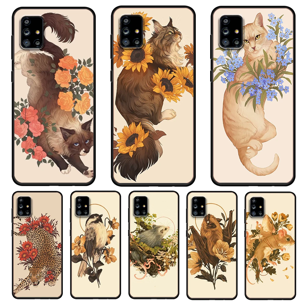 

Animals and Flowers Drawing For Samsung Galaxy A72 A52 A51 A32 A02S A12 A42 A91 A81 A71 A01 A21S 5G Soft Black Phone Case