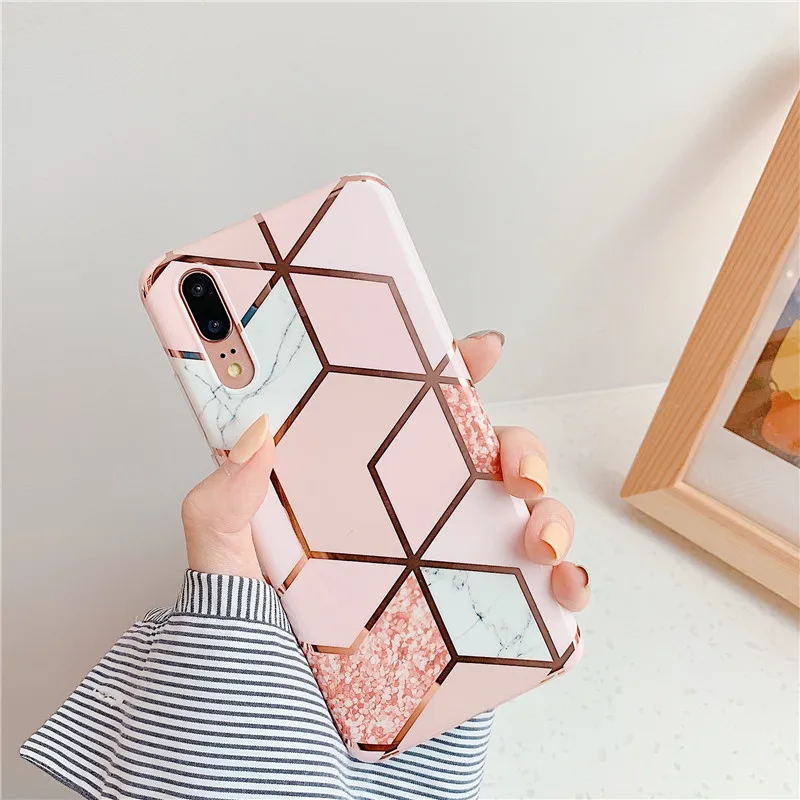 pink Блестящий золотой мраморный чехол для телефона huawei P20 Lite TPU чехол p20 pro Чехол для huawei p30 lite pro mate 20 pro Чехол для телефона - Цвет: pink