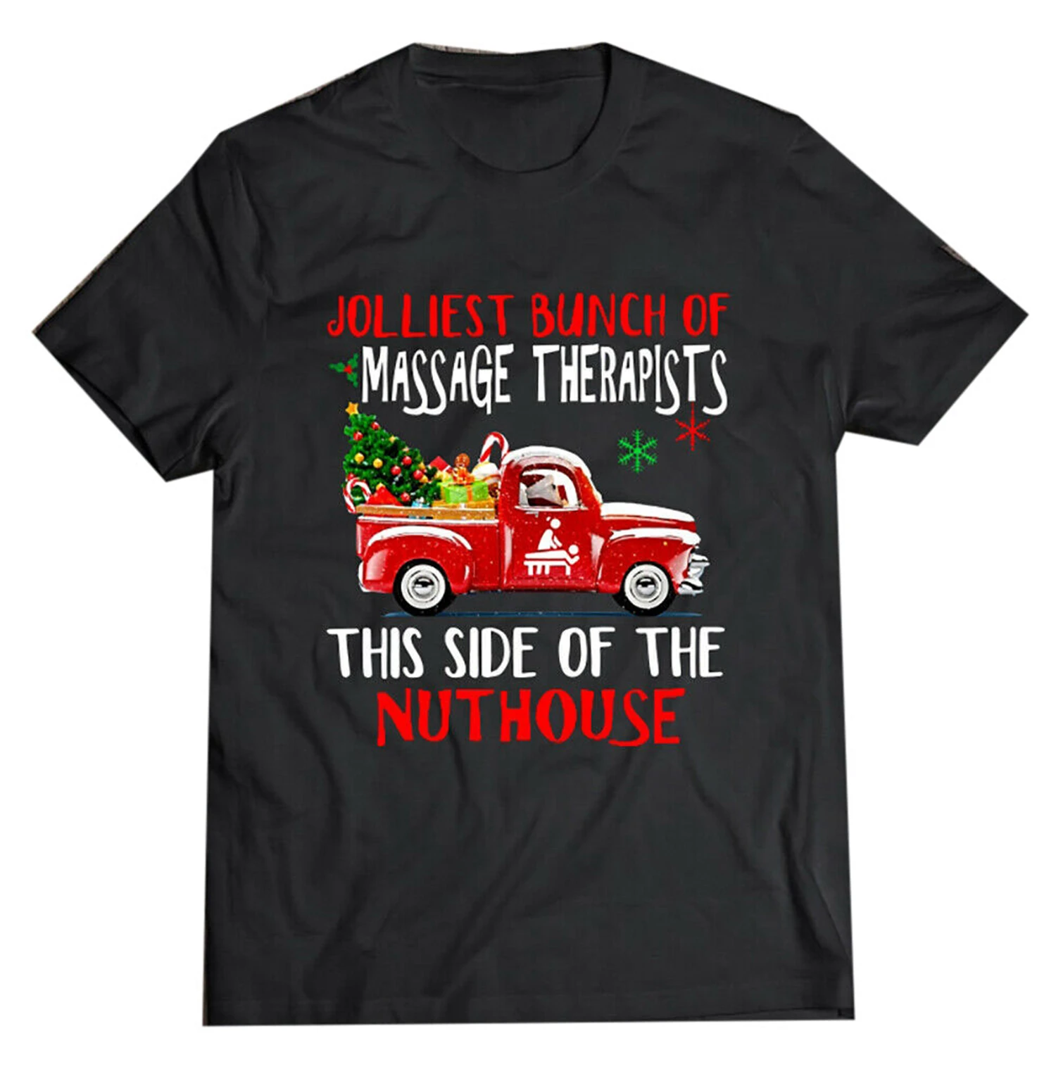 Jolliest Bunch Of Massage Therapists This Side The Nuthouse Christmas Street Plus Size Tops Tee Shirt | Мужская одежда
