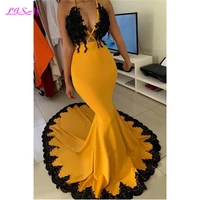 sexy deep v neck long mermaid prom dresses new sleeveless halter neck evening formal dress lace appliques party gowns 2020