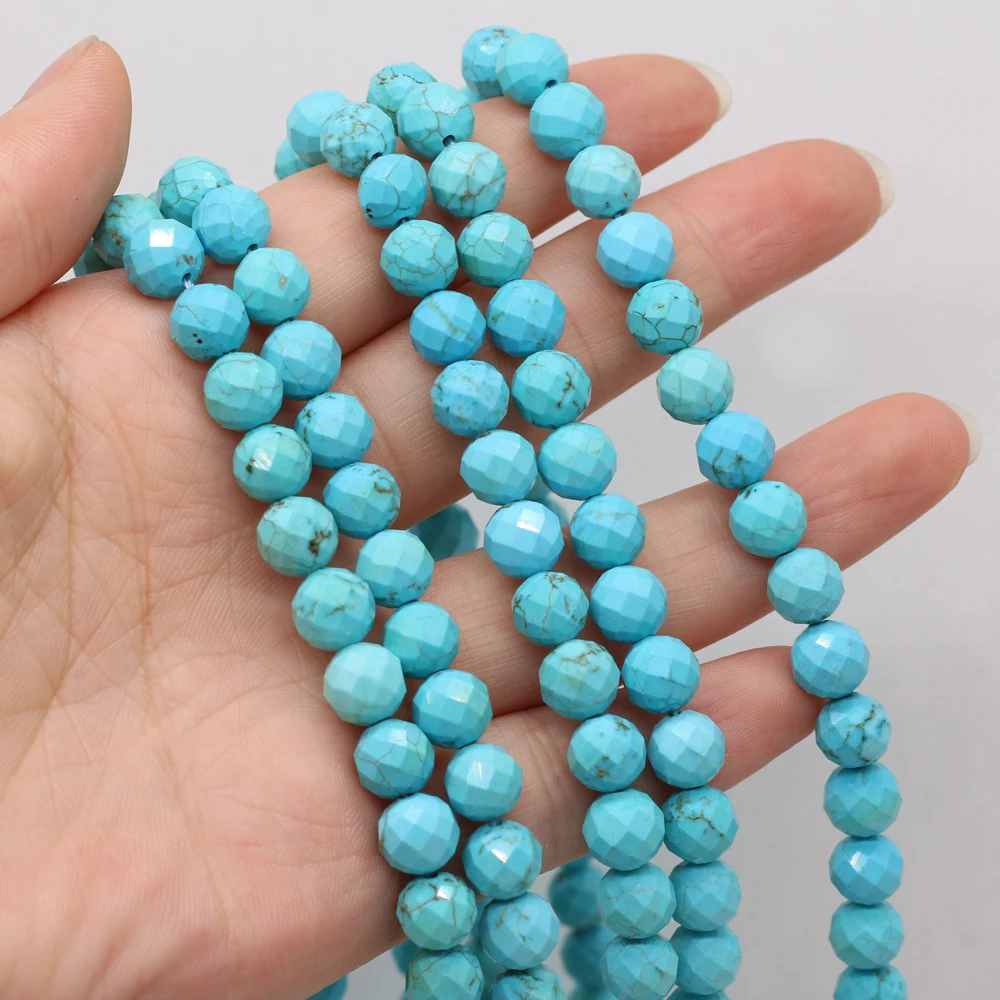 

Fashion Small Beaded Natural Stone Turquoise Round Faceted Beads for Jewelry Making Charm DIY Bracelet Necklace Accessories 8mm