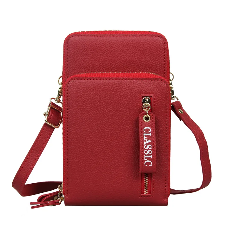 

2020 New Women's Solid Color Single Shoulder Messenger Bag with Large Capacity and Vertical Multi-functional Mobile Phone Bag